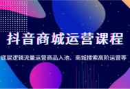 抖音商城运营课程，底层逻辑流量运营商品入池、商城搜索高阶运营等